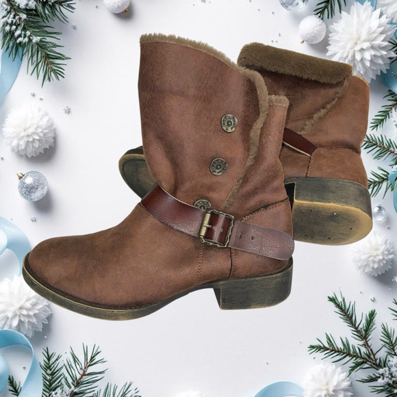 Blowfish Brown Faux Fur Faux Leather Snap Buckle Ankle Boots Women Sz 7 - Picture 3 of 9
